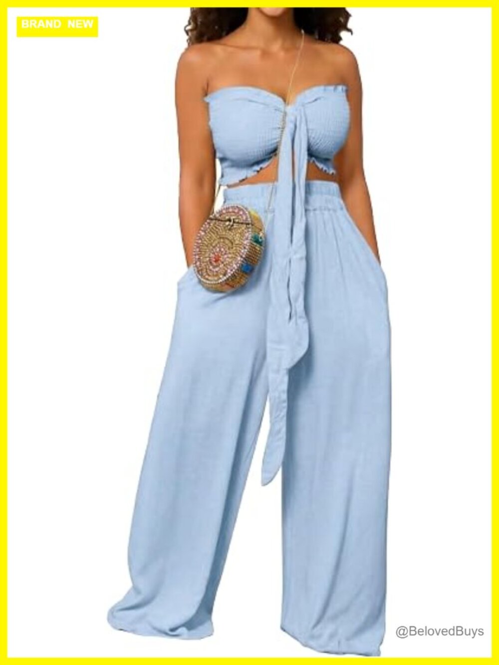 Women's 2 Piece Set Casual Tops Wide Leg Pants Tie Front